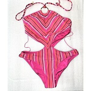 Trina Turk Marai Cut Out Monokini Swimsuit Bathing suit Size 8 Ring Halter NWOT